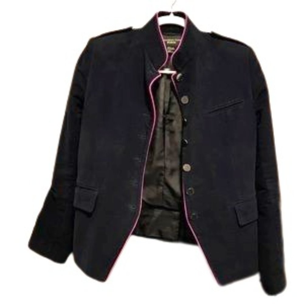 Shanghai Tang Deep Navy Suede Cotton Cashmere Blend Jacket , Size US 10